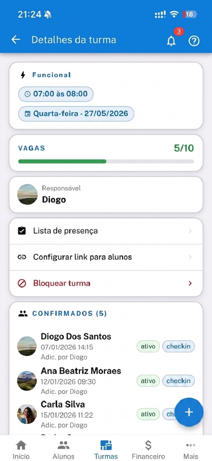 Check-in e presença