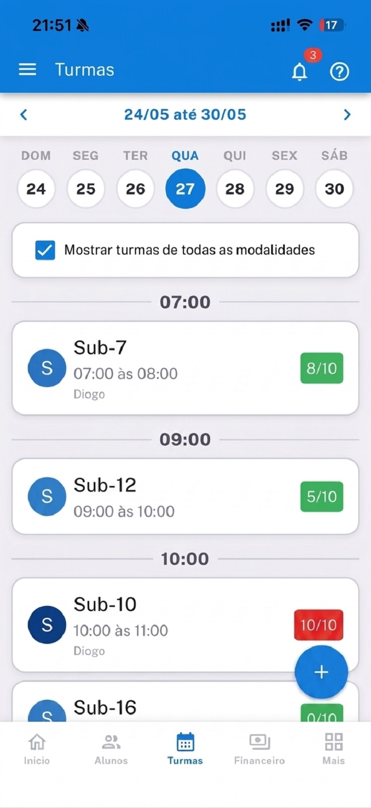 Controle de turmas