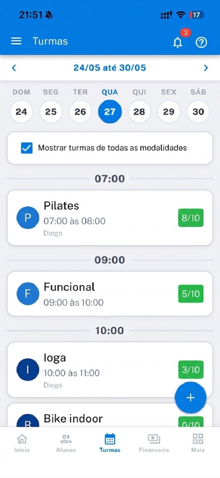 Agendamento de aulas